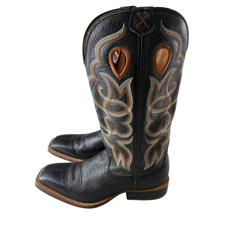 Twisted X Ruff Stock Black Leather Western Cowboy Boots Square Toe Mens 8B